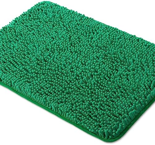 Yeaban Chenille Emerald Bathroom Rug 20"x32", Non-Slip Rubber Backing