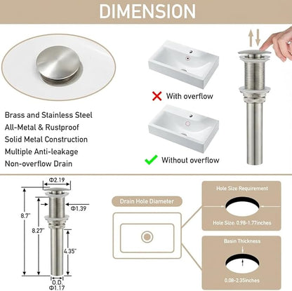 LED Bathroom Sink Faucet, Brushed Nickel Waterfall Single Hole Handle Vanity Faucets for Sinks 1 Hole with Metal Pop Up Drain and 2 Water Supply Lines, Side Handle