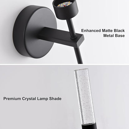 Crystal Battery Operated Wall Sconce, Modern Wireless LED Wall Sconces Set of 2 with Remote 3CCT Dimmable Timer, USB Rechargeable Cordless Wall Lights for Living Room Bedroom Bathroom Hallway, Black