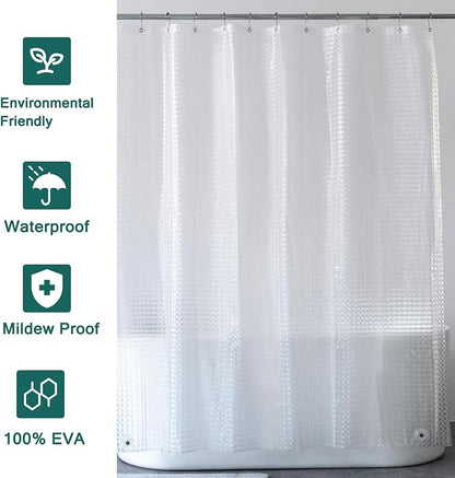 Clear Shower Curtain Liner, 100% Waterproof EVA 3D Shower Curtains with 3 Duty Heavy Bottom Magnets and 12 Rust Proof Grommets, 72x72 Weighted Shower Liner for Shower Stall, Bathtubs
