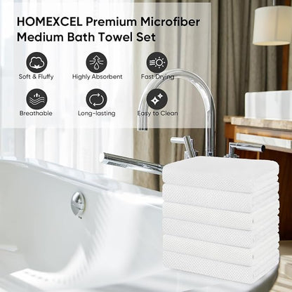 HOMEXCEL 6PK Bath Towel Set, 24x48 in, Absorbent&Quick Dry Towels for Hotel | Ultra Soft, Lightweight Towels for Bathroom, Spa and Beauty Parlor, White