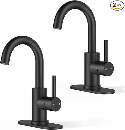 FORIOUS Black Bathroom Faucet 1 or 3 Hole Single Handle, Matte Black Bathroom Sink Faucet 2 Pack, with cUPC Supply Line and Metal Pop Up Drain, Suitable for Bar RV Vanity