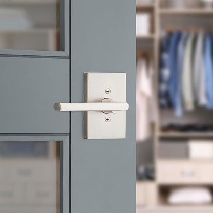 Kwikset Halifax Dummy Door Handle, Single Sided Lever for Closets, French Double Doors, and Pantry, Satin Nickel Non-Turning Reversible Interior Push/Pull Lever, with Microban Protection