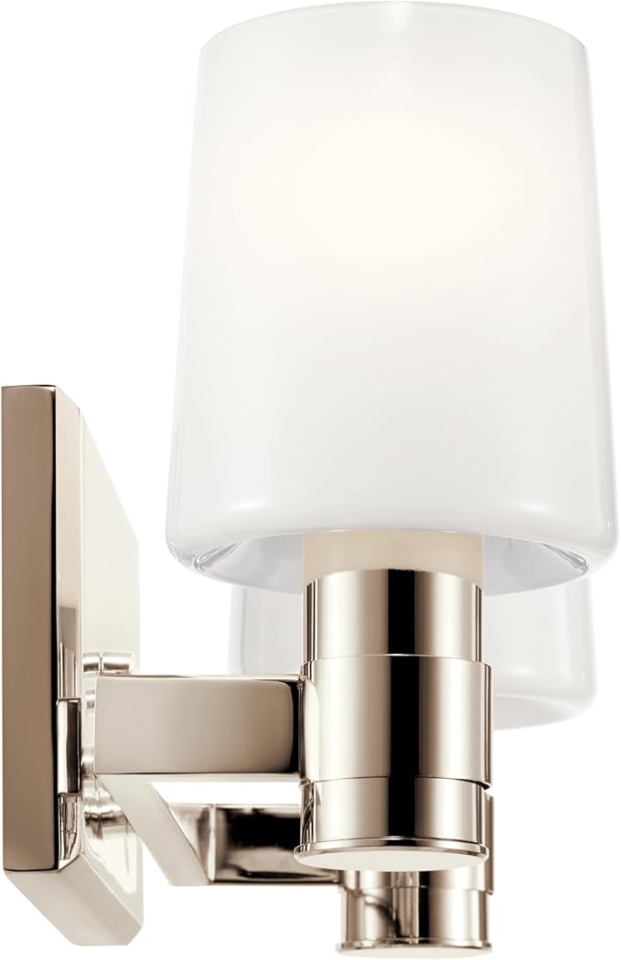 Kichler Adani 2-Light Vanity, Modern Light with Opal Glass in Polished Nickel, Bathroom or Powder Room (8.25" x 14.5"), 55175PN