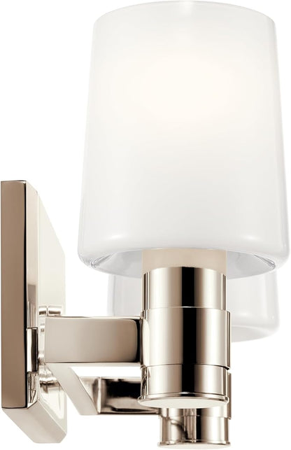 Kichler Adani 2-Light Vanity, Modern Light with Opal Glass in Polished Nickel, Bathroom or Powder Room (8.25" x 14.5"), 55175PN