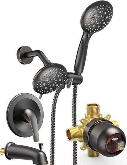SR SUN RISE 35-Spray Shower Faucet 3-Way Combo Shower Head and Hand Held Shower Separately or Together, Single-Handle Tub and Shower Trim Kit, Oil Rubbed Bronze (Valve Include）