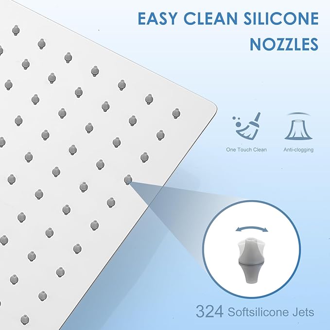16 inch Large Rain Shower Head Ceiling Mounted - All Metal 304 Stainless Steel, Full Body Rainfall Shower with 324 Silicone Nozzles - Waterfall Bathroom Square Showerheads, Chrome Polished