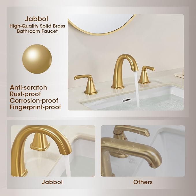 Gold Bathroom Faucet,Brushed Gold Bathroom Faucet,Brass Sink Faucets,Bathroom Faucet 3 Hole Brushed Nickel，with Pop Up Drain Supply Hose for Vanity,Lavatory RV Farmhouse