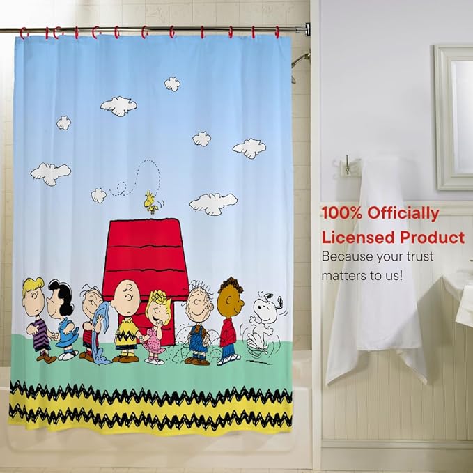 Peanuts 13-Piece Shower Curtain Set, 72 x 72 Inch Fabric Curtain with Hooks, Bathroom Decor, Machine Washable, (100% Officially Licensed Product) by Franco Collectibles