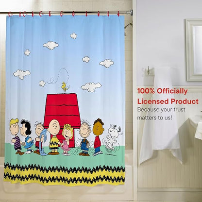Peanuts 13-Piece Shower Curtain Set, 72 x 72 Inch Fabric Curtain with Hooks, Bathroom Decor, Machine Washable, (100% Officially Licensed Product) by Franco Collectibles