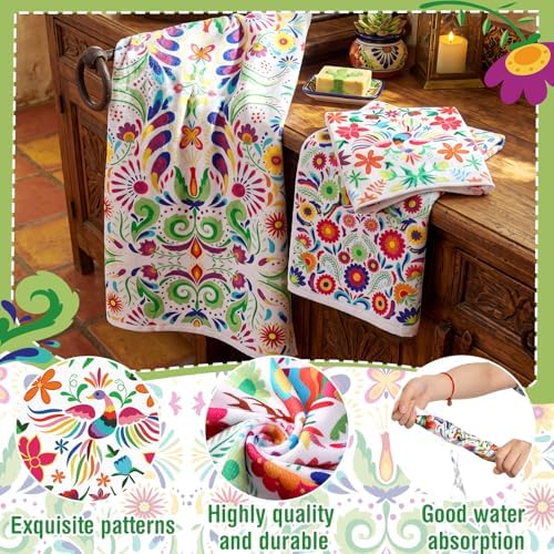 Moukeren Set of 3 Mexican Bath Towels, Decorative Towels for Bathroom