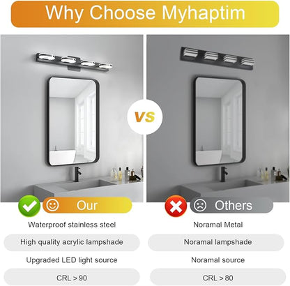 Myhaptim Modern LED 4 Lights Vanity Light for Bathroom Modern Vanity Light Fixture Wall Sconce 26 Inch Natural White Light (Black)