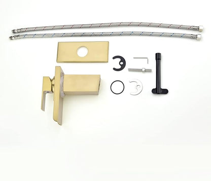 LED Waterfall Bathroom Faucet, Brushed Gold RV Bath Vanity Faucet for Sinks - 1 or 3 Hole Mount