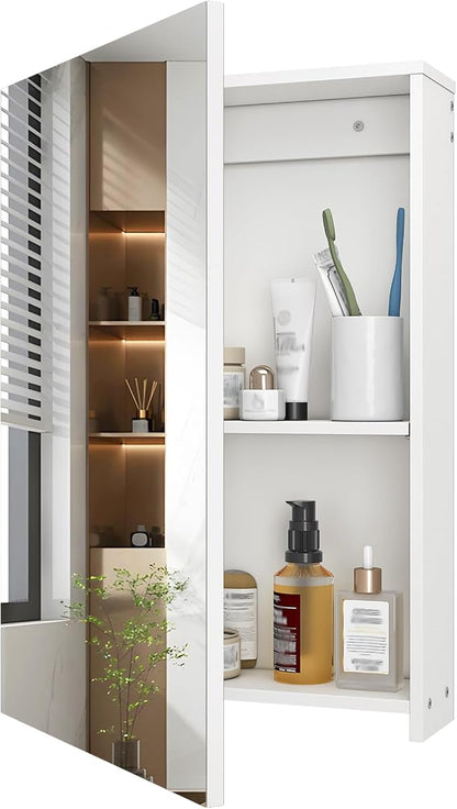 CHOEZON Bathroom Medicine Mirror Cabinet, 13.8'' x 19.7'', Wall-Mounted Bathroom Vanity with Mirror, Bathroom Medicine Cabinet with Storage Function, Hanging Storage Cabinet, Adjustable Shelves, White