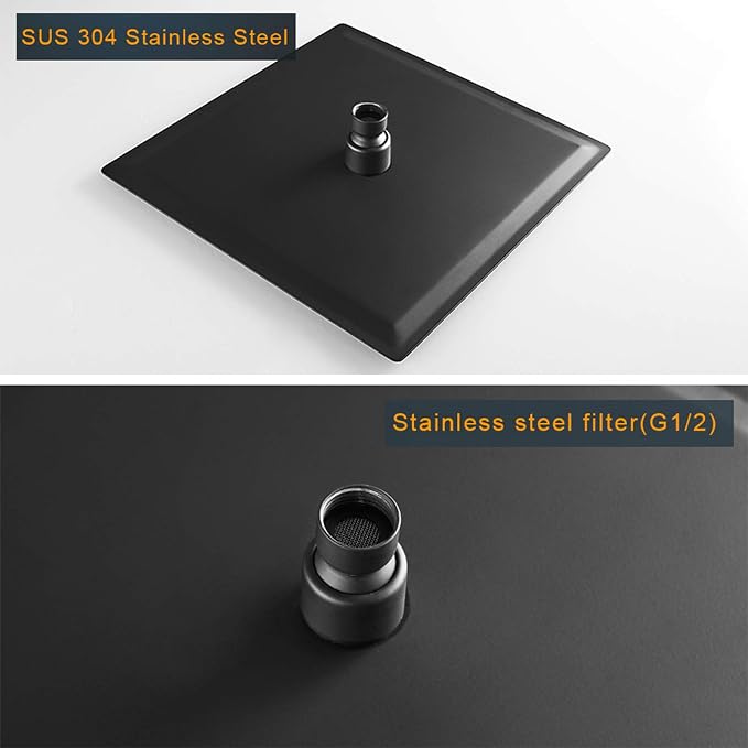 10 In Rain Shower Head High Pressure Rainfall Shower Head Matte Black | Square Rain Bathroom Showerhead, High Flow, Large Stainless Steel, Ceiling Mounted, Wall Mounted, Waterfall Full Body