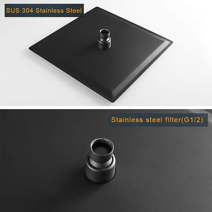 10 In Rain Shower Head High Pressure Rainfall Shower Head Matte Black | Square Rain Bathroom Showerhead, High Flow, Large Stainless Steel, Ceiling Mounted, Wall Mounted, Waterfall Full Body