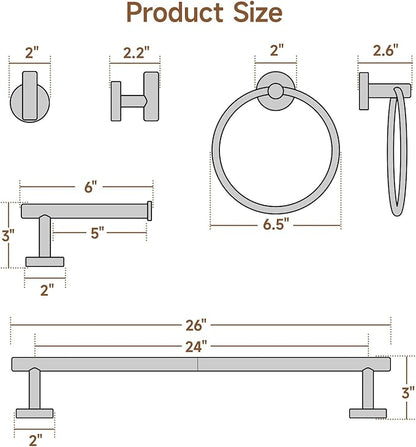 8PCS Polished Chrome Bathroom Hardware Set, 24-Inch Towel Bar Set | Durable SUS304 Stainless Steel Bathroom Accessories Set, Towel Racks for Bathroom Wall Mounted, Modern Home Decor