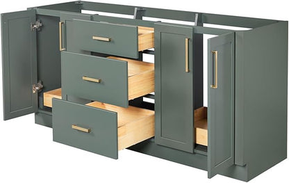 ARIEL Loren 72-inch Bathroom Vanity with Sink,Solid Wood, 1.5-inch Italian Carrara Marble Countertop, Double Rectangular Porcelain Sink, 4 Soft Closing Doors, 3 Dovetail Drawers, Vintage Green
