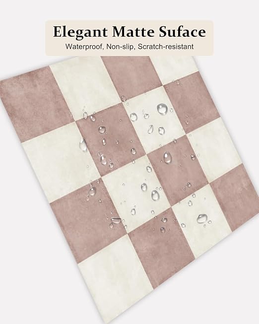 Peel and Stick Floor Tile, Checkered Vinyl Flooring Waterproof, Snap-Proof DIY Flooring Tiles for Bathroom, Kitchen, Fireplace, Wall, Backsplash, No Residue, 20 Tiles-7.87" Thin Version, Pink