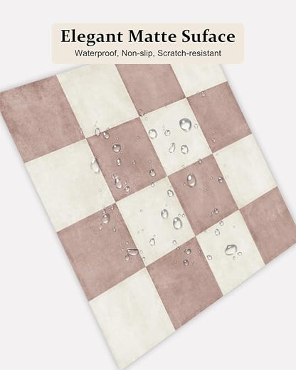 Peel and Stick Floor Tile, Checkered Vinyl Flooring Waterproof, Snap-Proof DIY Flooring Tiles for Bathroom, Kitchen, Fireplace, Wall, Backsplash, No Residue, 20 Tiles-7.87" Thin Version, Pink