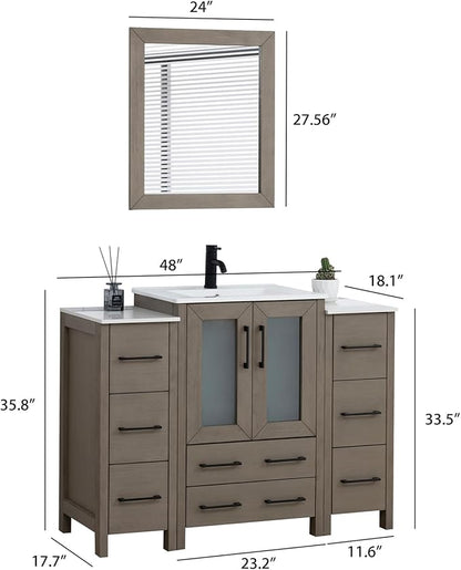 HOMEBEYOND 48 Inch Modern Bathroom Vanity with Sink & Mirror, Single Vanity Cabinet with Basin and Mirror, Dove-Tailed Drawers, Soft-Closing Doors, Wood, Driftwood Gray