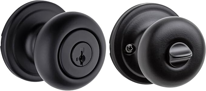 Kwikset Hancock Keyed Entry Door Knob with SmartKey Security, Matte Black Exterior Front Door Knob with Lock and Key, Microban Antimicrobial Protection, Pick Resistant Rekeyable Doorknob