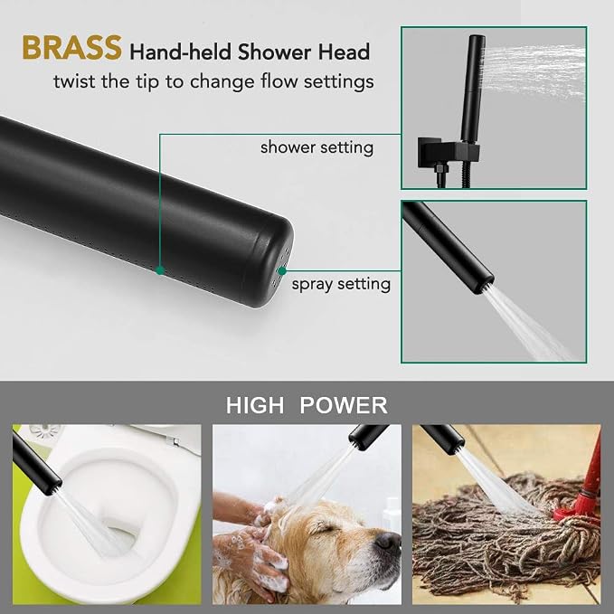 Hoimpro 12'' Rain Shower Head Shower Faucet Set with Handheld Sprayer Black | Stainless Steel Rainfall Shower Head, Shower System Fixture Combo, Square, High Pressure Vlave Trim Kit, Wall Mounted, Matte