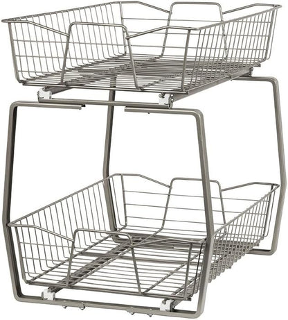 ClosetMaid 14 in. Pull Out Cabinet Organizer, 2 Tier, Heavy Duty, Slide Out Pantry Shelves Drawers for Kitchen, Bathroom, Nickel
