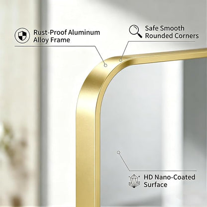 Bathroom Mirror for Wall, 30"x36" Black Bathroom Mirror for Over Sink, Shatterproof Tempered Glass Vanity Mirror with Anti-Rust Aluminum Alloy Frame, Hang Horizontally or Vertically, Gold