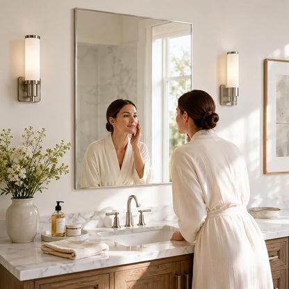 30"x36" Brushed Nickel Framed Rectangle Bathroom Vanity Wall Mirror | Over-Sink Vanity Mirror, Slim Metal Frame, Entryway or Dresser Use, Vertical/Horizontal Mount, Tempered Glass