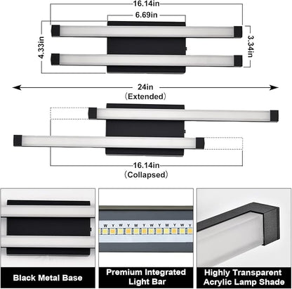 Bathroom Vanity Light Bar, 24 Inch Modern Black LED Vanity Light, 18W 3 CCT 3000K 4000K 6000K Dimmable Hardwired Bathroom Light Fixtures Over Mirror for Bathroom, Hallway, Powder Room, Washroom