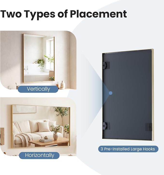 DUMOS 24"x40" Wall Mirror, Bathroom Mirrors for Over Sink, Gold | Tempered Glass & Anti Rust Metal Frame, Decor for Entryway, Living Room, Bathroom, Vanity