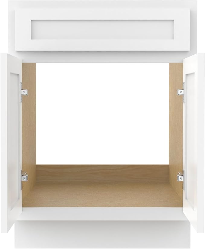 Vanity Art 24 Inch Double Shutter Door Bathroom Vanity Base Cabinet with Soft Closing Shaker Drawer, Strudy Floor Mount Storage Cabinet Organizer for Bedroom, Living Room, Kitchen, VA4024-W