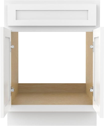 Vanity Art 24 Inch Double Shutter Door Bathroom Vanity Base Cabinet with Soft Closing Shaker Drawer, Strudy Floor Mount Storage Cabinet Organizer for Bedroom, Living Room, Kitchen, VA4024-W