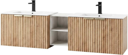 72 Inch Floating Bathroom Vanity with Double Sink, Bathroom Double Sink Cabinet with Soft Close Door Waterproof Storage, Wood Color(wt)