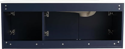 Malwee 48 Inch Floating Bathroom Vanity with Sink, 48'' Single Sink Wall Mounted Bathroom Vanity Como, with 3 Soft Close Doors and White Waterdrop Gel Coat Basin Top, Navy Blue (05848)