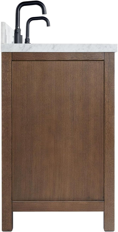 ARIEL Cambridge 66-inch Bathroom Vanity with Sink,Solid Wood, 1.5-inch Italian Carrara Marble Countertop, Double Oval Porcelain Sink, 4 Soft Closing Doors, 6 Dovetail Drawers, Brown Oak