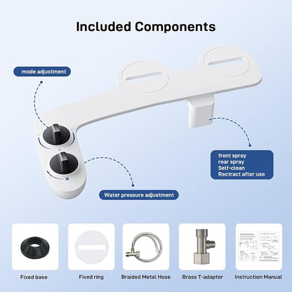 Bidet Attachment for Toilet, Toilet Bidet with Dual Self-Cleaning Nozzles, Rear and Feminine Wash, Adjustable Spray Pressure, Easy Installation, Hygienic Bathroom Accessory, Black