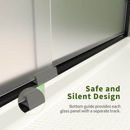 56-60" W x 72" H Double Sliding Shower Door with Frosted Glass, Matte Black | Semi-Frameless Bypass Shower Doors for Walk-in Shower, 6mm Frosted SGCC Tempered Glass Nano Coating, Reversible Installation