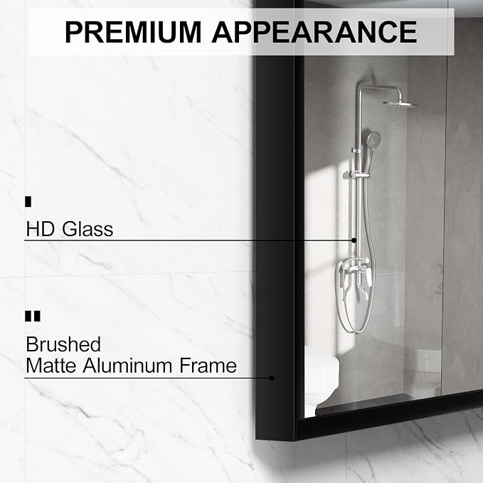 Rectangular Wall Mirror, Black Aluminum Frame, 20x28 Inches, Modern Style, Tempered Glass, Wall Mount for Bathroom Bedroom Living Room
