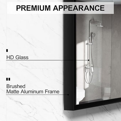 Rectangular Wall Mirror, Black Aluminum Frame, 24x32 Inches, Modern Style, Tempered Glass, Wall Mount for Bathroom Bedroom Living Room