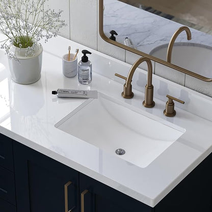 ARIEL Taylor 72-inch Bathroom Vanity with Sink,Solid Wood, 1.5-inch Pure White Quartz Countertop, Double Rectangular Porcelain Sink, 4 Soft Closing Doors, 6 Dovetail Drawers, Midnight Blue