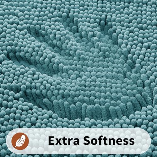 Yimobra Toilet Rugs U Shaped Washable - 24"x20" Non Slip Plush Contour Bath Rugs for Toilet - Super Soft Absorbent Quick Dry Toilet Mats for Bathroom,Teal Blue