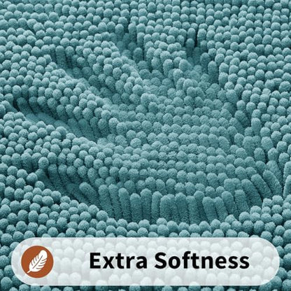 Yimobra Toilet Rugs U Shaped Washable - 24"x20" Non Slip Plush Contour Bath Rugs for Toilet - Super Soft Absorbent Quick Dry Toilet Mats for Bathroom,Teal Blue