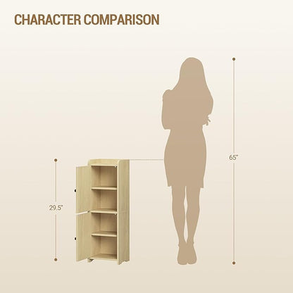 Bathroom Storage Cabinet, Small Corner Floor Cabinet with 2 Doors and Adjustable Shelf, Narrow Toilet Paper Cabinets, Bathroom Organizer for Small Spaces, 7.9" D x 9.8" W x 29.5"Rattan Yellow
