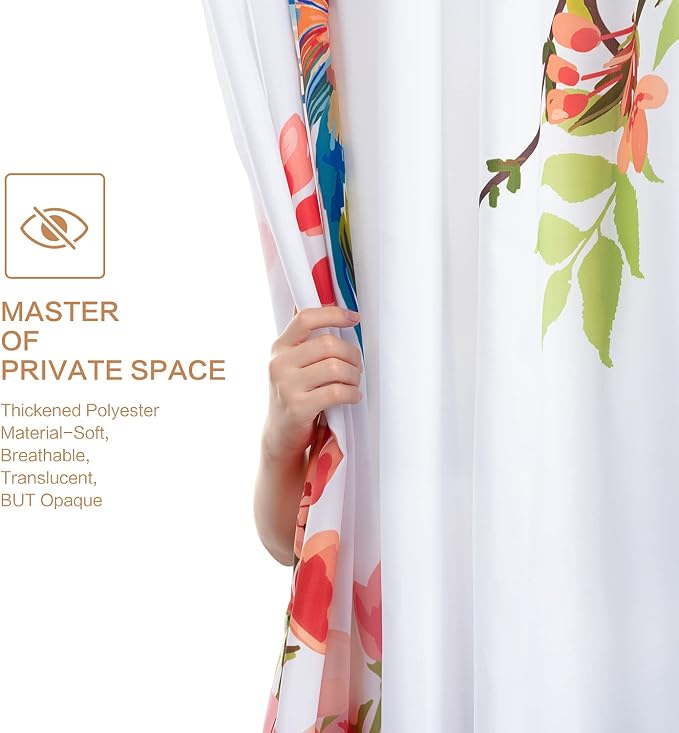 Watercolor Shower Curtain Hummingbird Floral for Bathroom 72 x 72 | Flowers Bird Shower Curtain with Hooks Waterproof Polyester Fabric Machine Washable Farmhouse Decor Bath Curtain