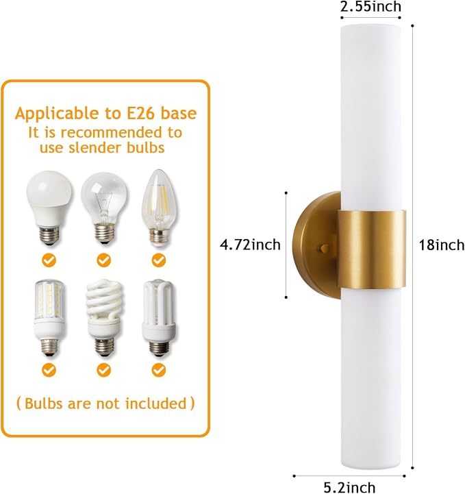 18 Inch Modern Gold Vanity Wall Sconce with Frosted Glass Shades | Mirror for Bathroom Bedroom Living Room Hallway Decor