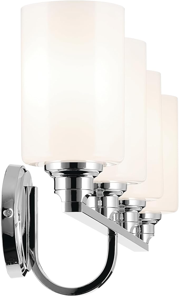 Kichler Gioe 32.25" 4-Light Vanity Light with Opal Glass in Chrome, Damp Rated, for Bathroom, Powder Room, Over a Mirror, (32.25" W x 10.5" H), 55227CH