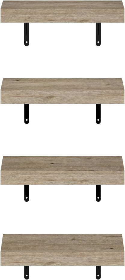 Furinno Tanna Floating Shelves for Wall Set of 4, 15-Inch Wall Shelf, Triple Thick Floating Mounted Shelf, for Bathroom, Home Office, Living Room, Natural
