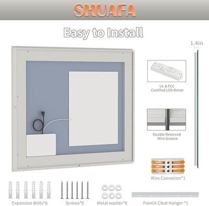 LED Mirror for Bathroom, 48x40 Inch Backlit + Front Lighted Bathroom Vanity Mirror with Lights for Wall, Double Light Strips, 3 Colors, Shatter-Proof, Anti-Fog and Brightness Memory